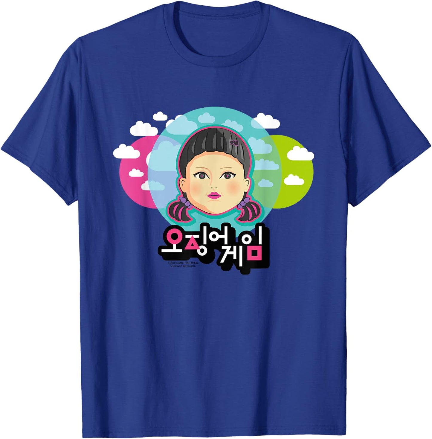 Squid Game Doll with clouds face Light Red Light Green , grey, S T-Shirt - T-Shirt | Royal