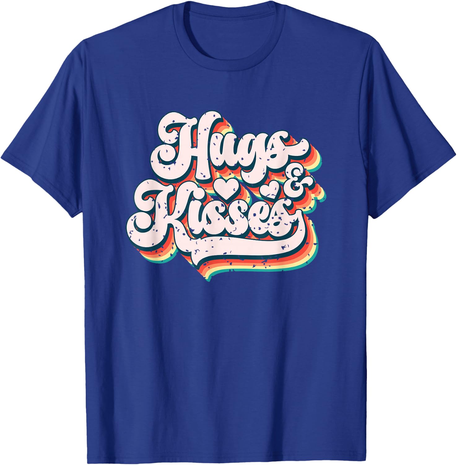 Vibrant Retro Typography Hugs And Kisses T-Shirt - T-Shirt | Royal