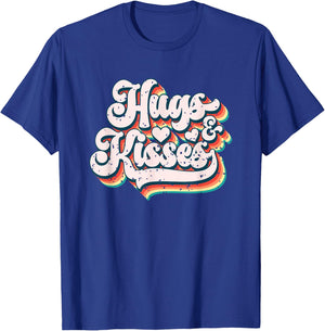 Vibrant Retro Typography Hugs And Kisses T-Shirt - T-Shirt | Royal