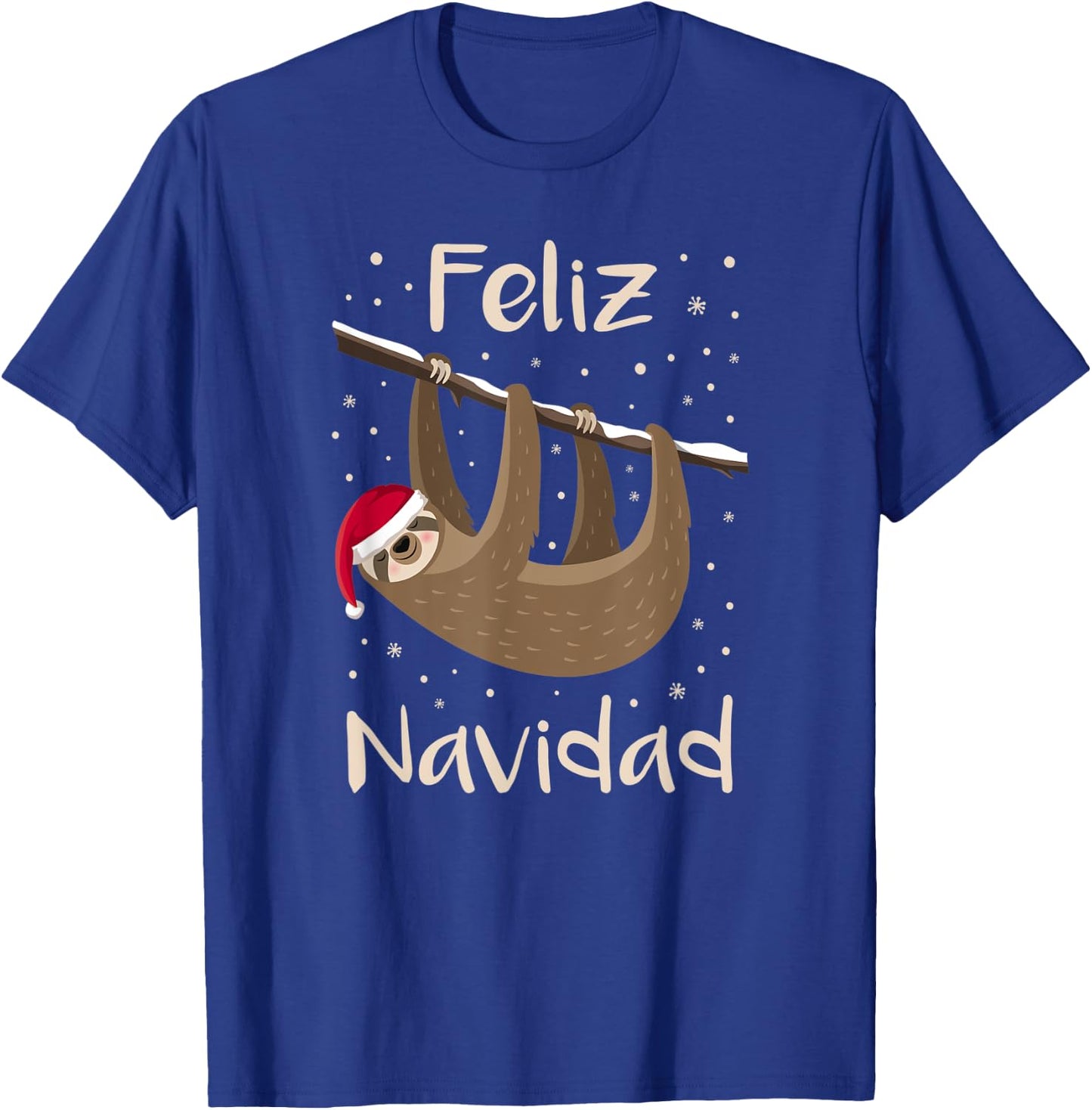Feliz Navidad Sloth Santa Hat Merry Christmas Present T-Shirt - T-Shirt | Royal
