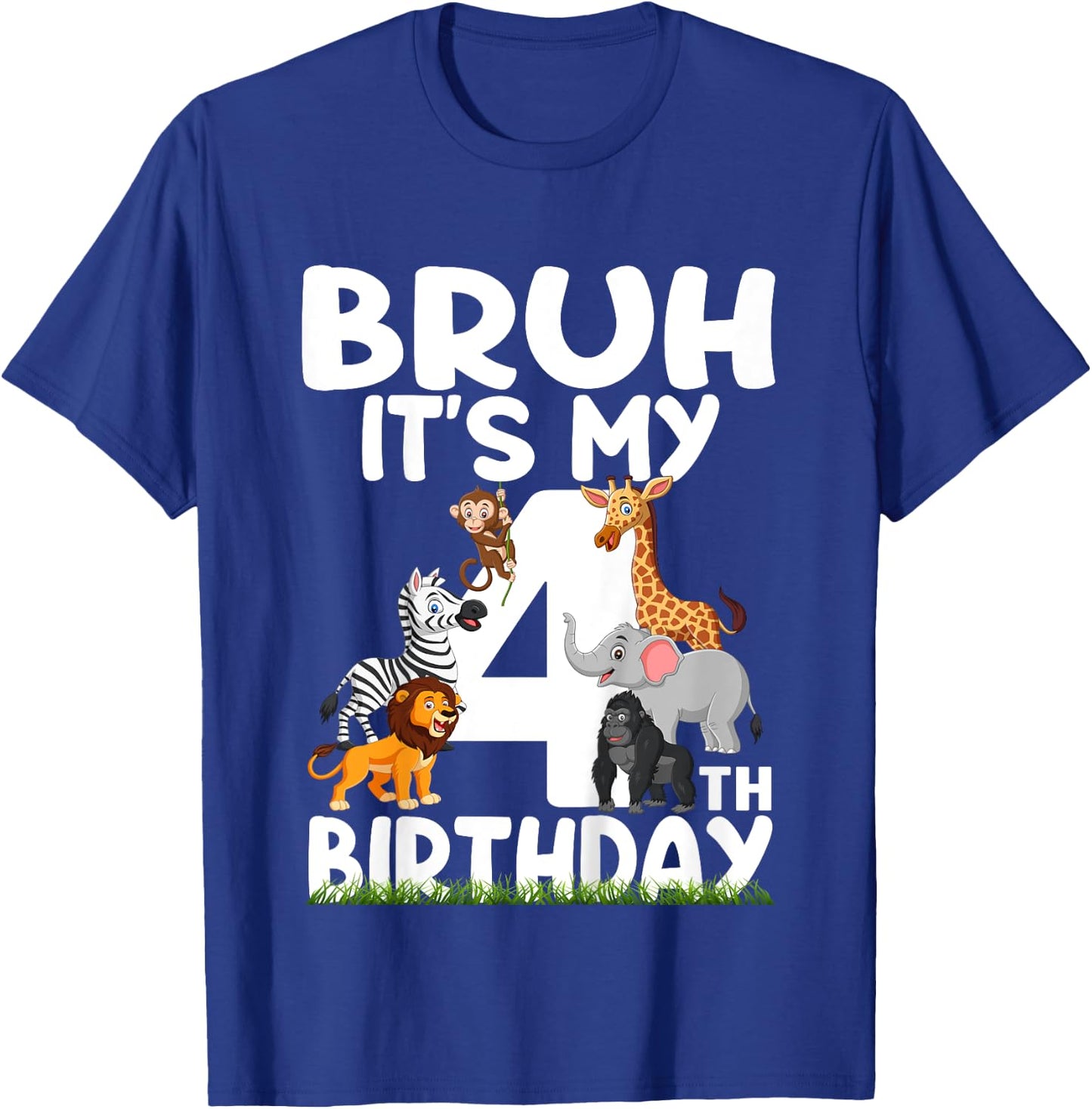 Kids Bruh It's My 4th Birthday Animals Jungle Safari 4 Year Old T-Shirt - T-Shirt | Royal