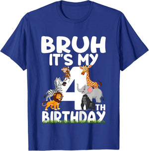 Kids Bruh It's My 4th Birthday Animals Jungle Safari 4 Year Old T-Shirt - T-Shirt | Royal
