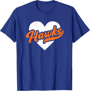 Vintage Hawks High School Go Hawks Pride Heart T-Shirt - T-Shirt | Royal