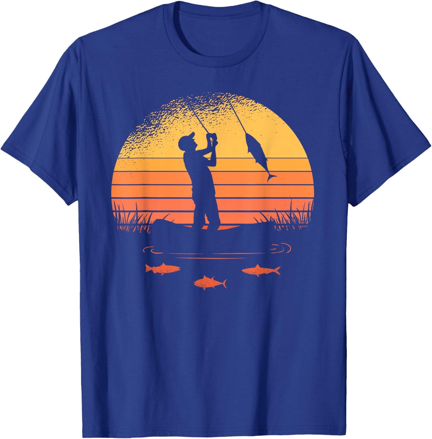 Angler with Sun and Fish Motif Women Children , black T-Shirt - T-Shirt | Royal