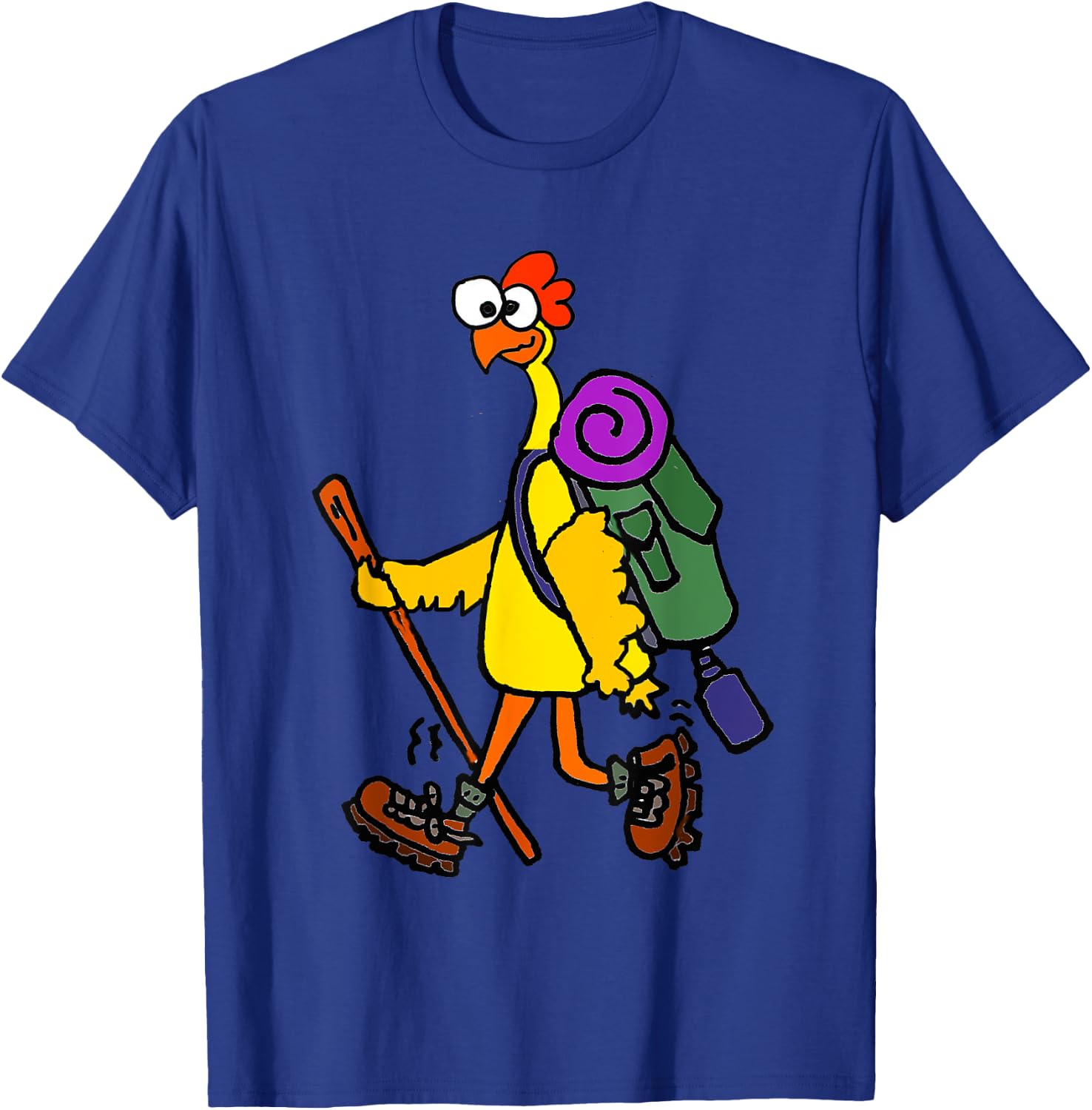 Smilealottees Funny Rubber Chicken Hiking Cartoon T-Shirt - T-Shirt | Royal