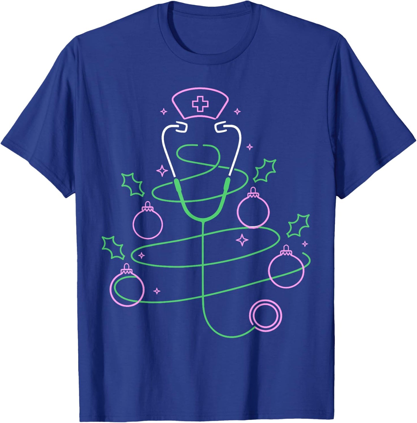 Christmas Tree Stethoscope Nurse Christmas T-Shirt - T-Shirt | Royal
