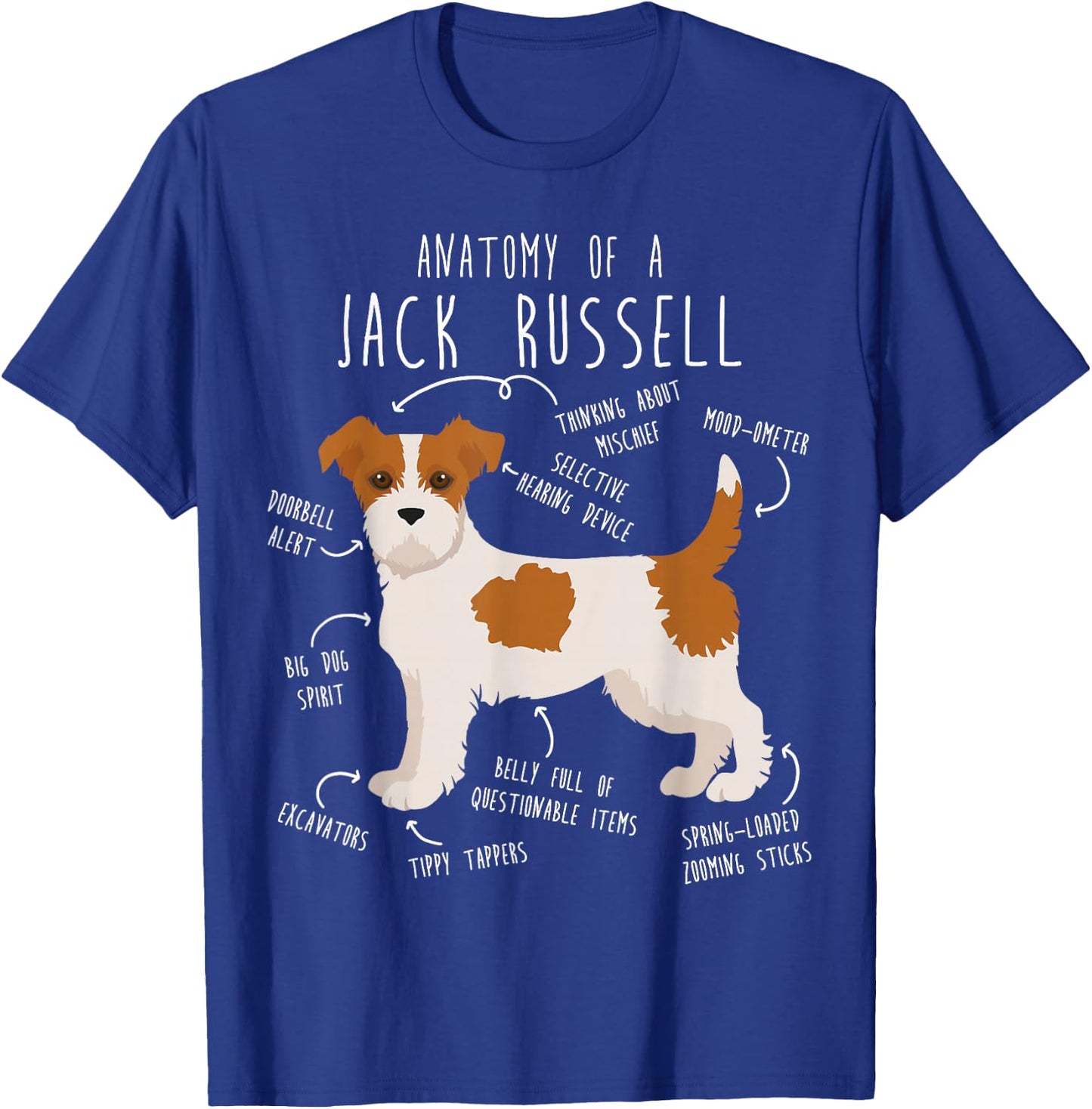 Broken Coat Jack Russell Terrier Anatomy, Cute Funny Pet JRT T-Shirt - T-Shirt | Royal