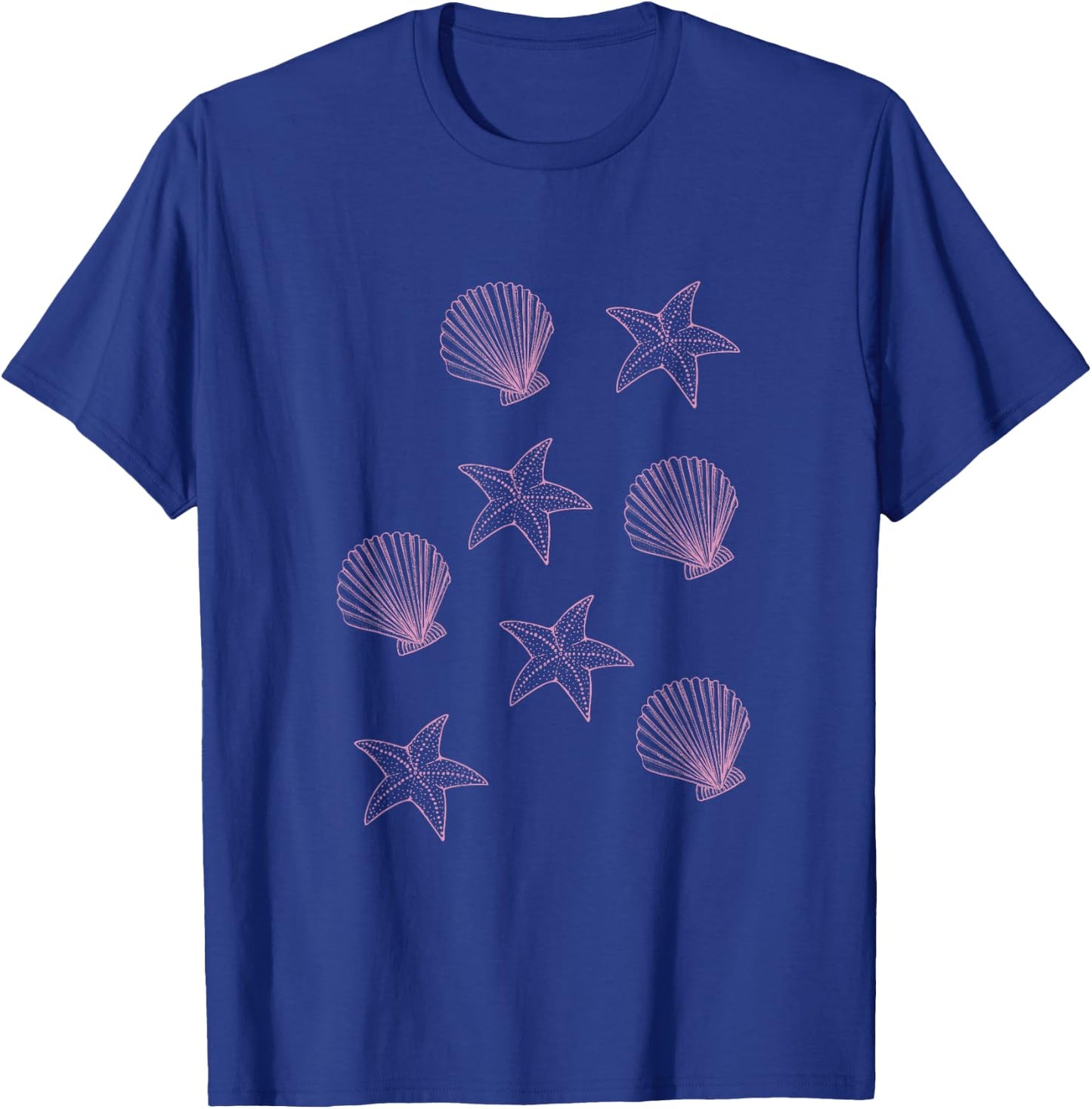 Pink Sea Shells Starfish Coastal Preppy Aesthetic T-Shirt - T-Shirt | Royal