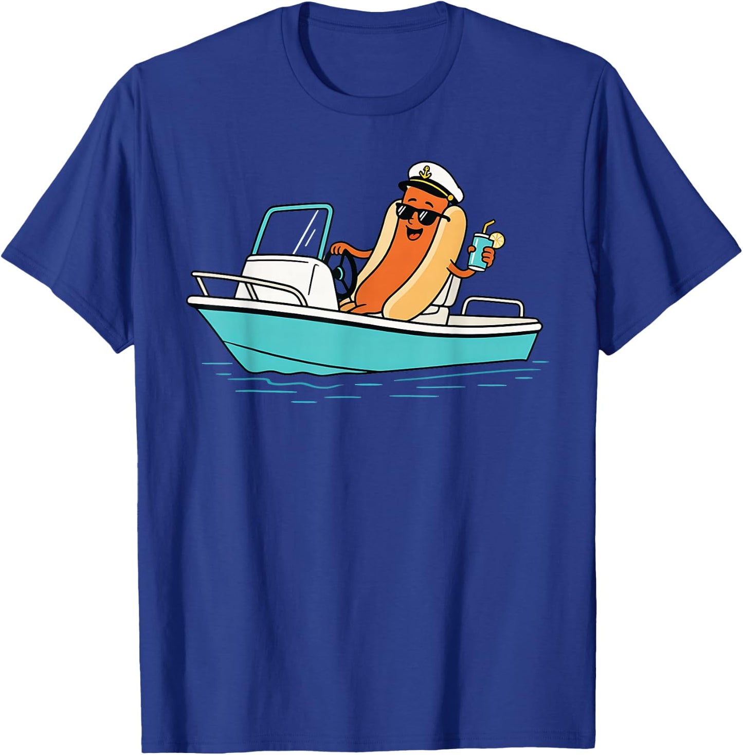 Captain Hotdog Funny Hotdog Boat Captain Lake Life Summer T-Shirt - T-Shirt | Royal