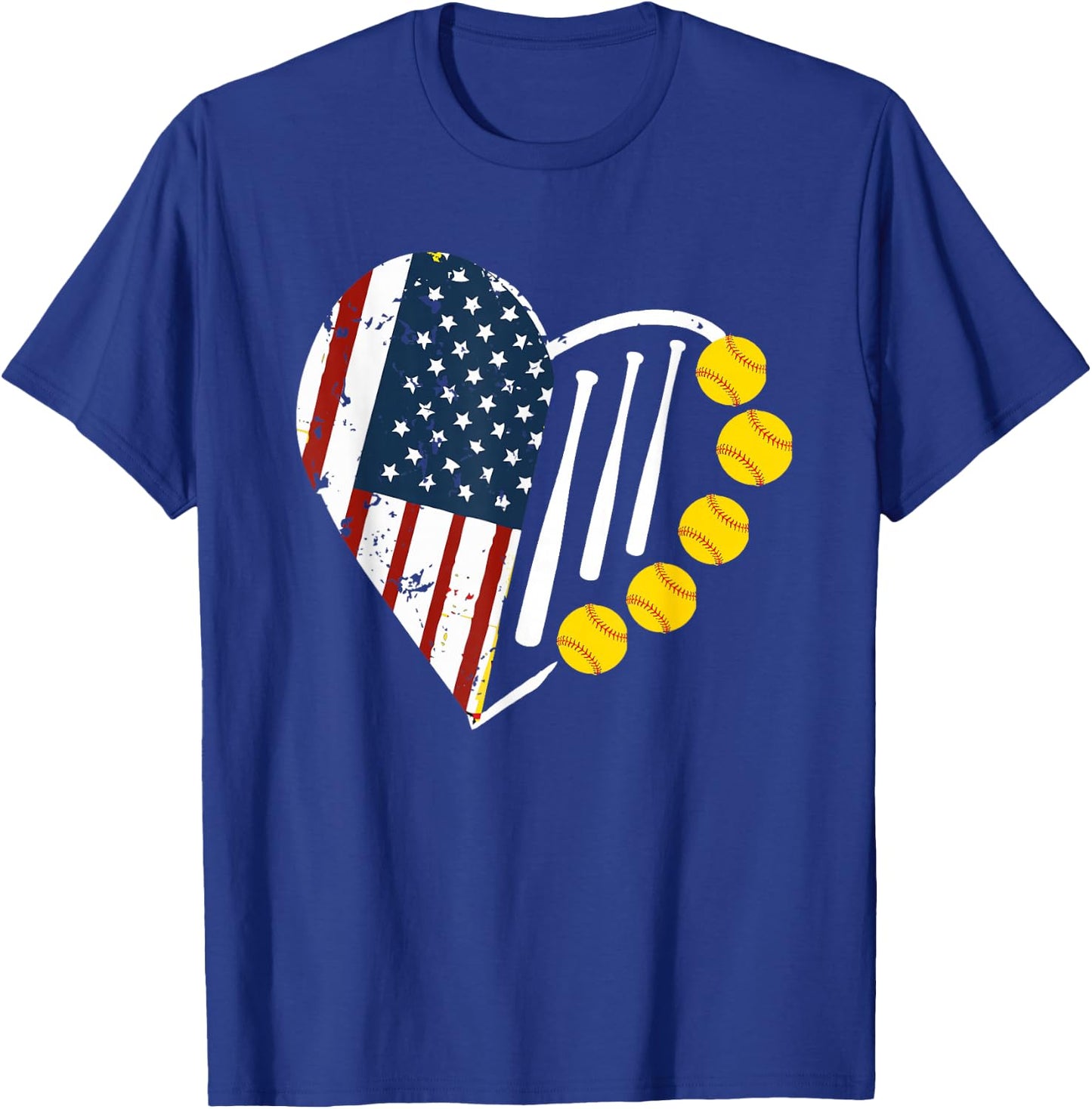 Softball American Flag 4th of July T-Shirt - T-Shirt | Royal
