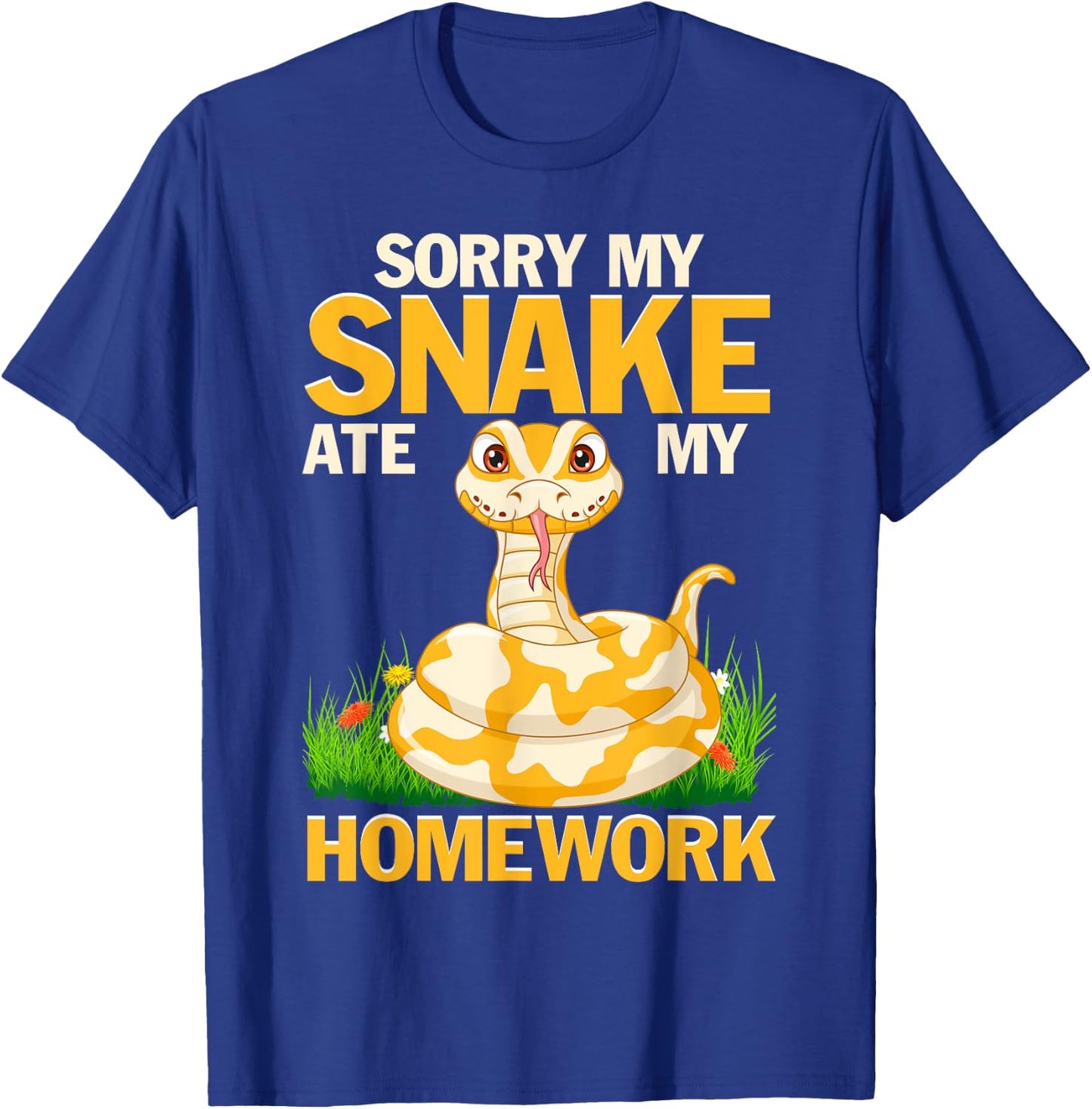 Funny Snakes Sorry My Snake Ate My Homework Python Reptile T-Shirt - T-Shirt | Royal
