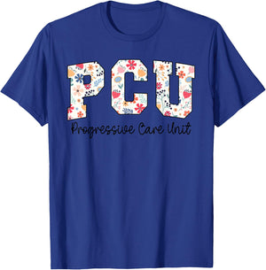 Floral Progressive Care Unit Nurse PCU Nurse PCU Flower T-Shirt - T-Shirt | Royal