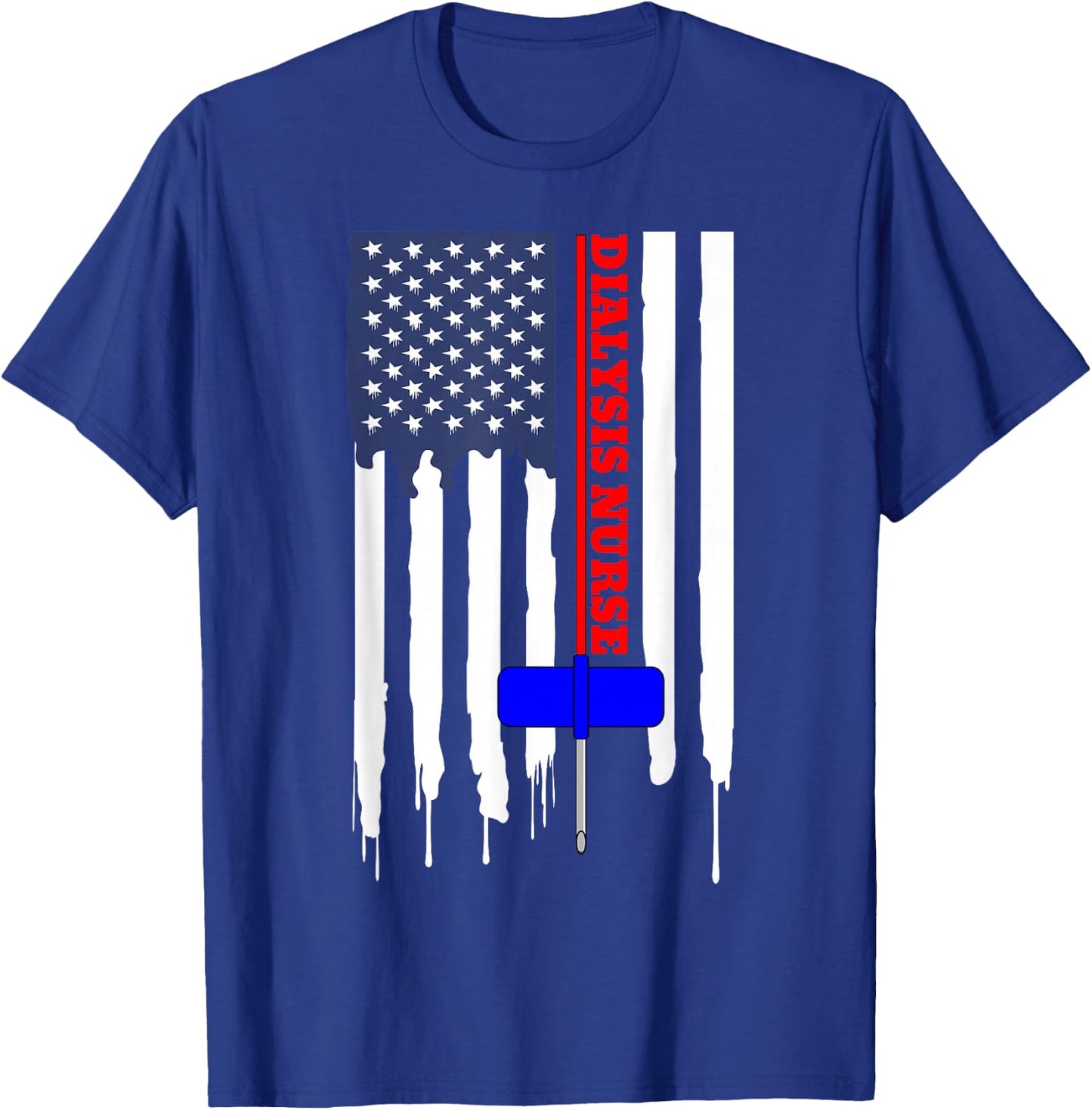 Dialysis Nurse American Flag Big Needle T shirt T-Shirt - T-Shirt | Royal