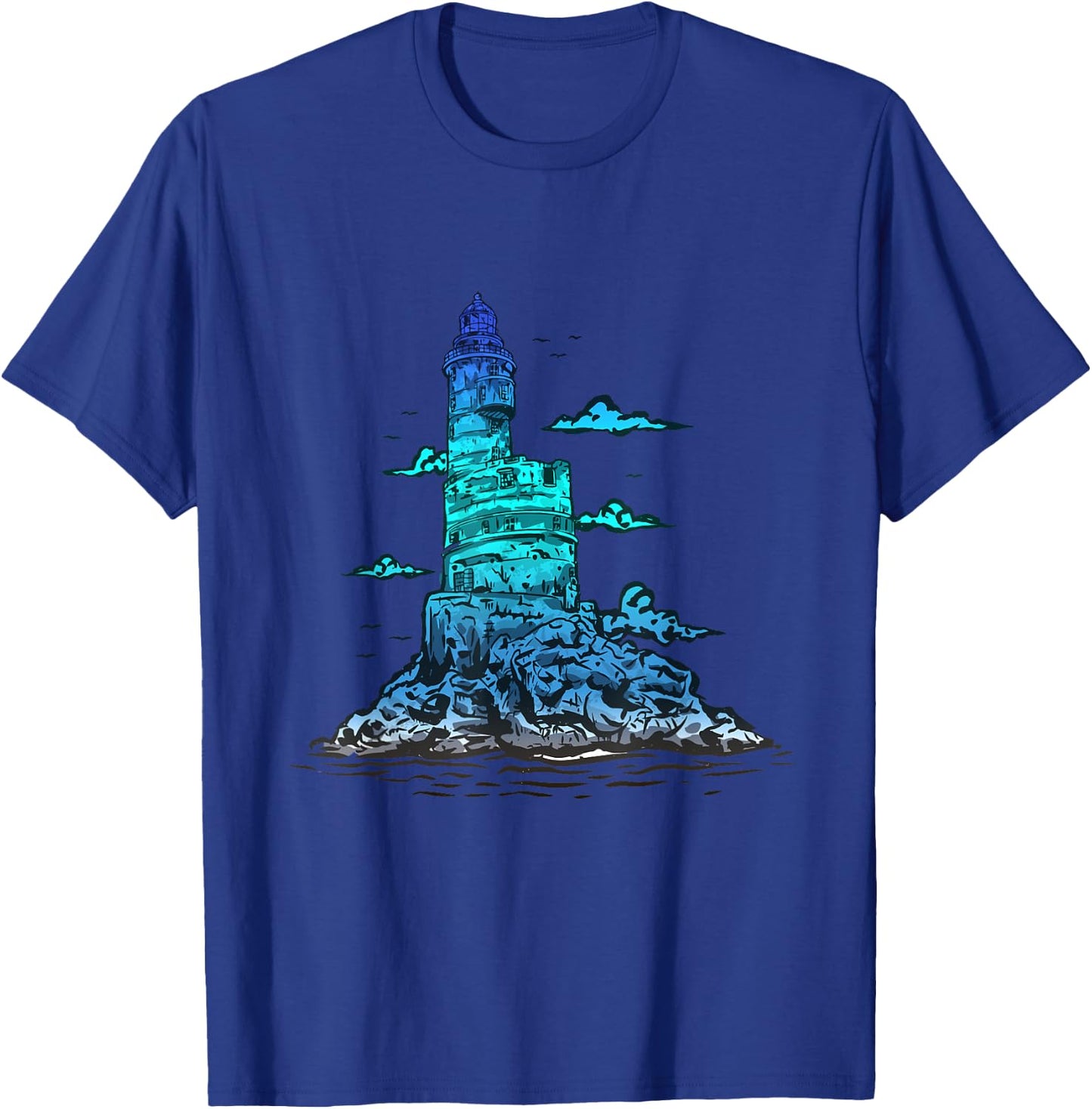 Lighthouse Old Seaside House Clouds Sailing Life Sea T-Shirt - T-Shirt | Royal