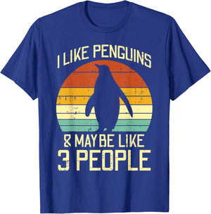 I Like Penguins Maybe 3 People Retro Humor Men Women Kids T-Shirt - T-Shirt | Royal