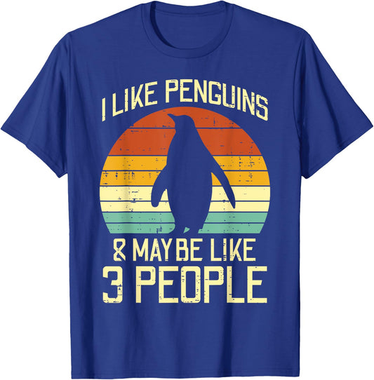 I Like Penguins Maybe 3 People Retro Humor Men Women Kids T-Shirt - T-Shirt | Royal