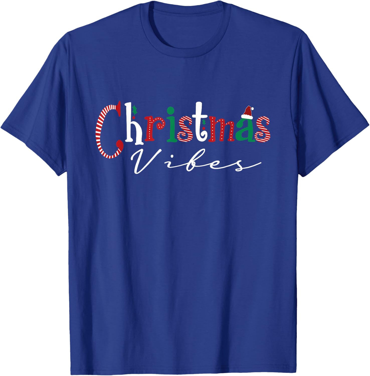 Christmas Vibes Santa Hat, Holly, Holiday Vibes Christmas T-Shirt - T-Shirt | Royal