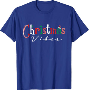 Christmas Vibes Santa Hat, Holly, Holiday Vibes Christmas T-Shirt - T-Shirt | Royal