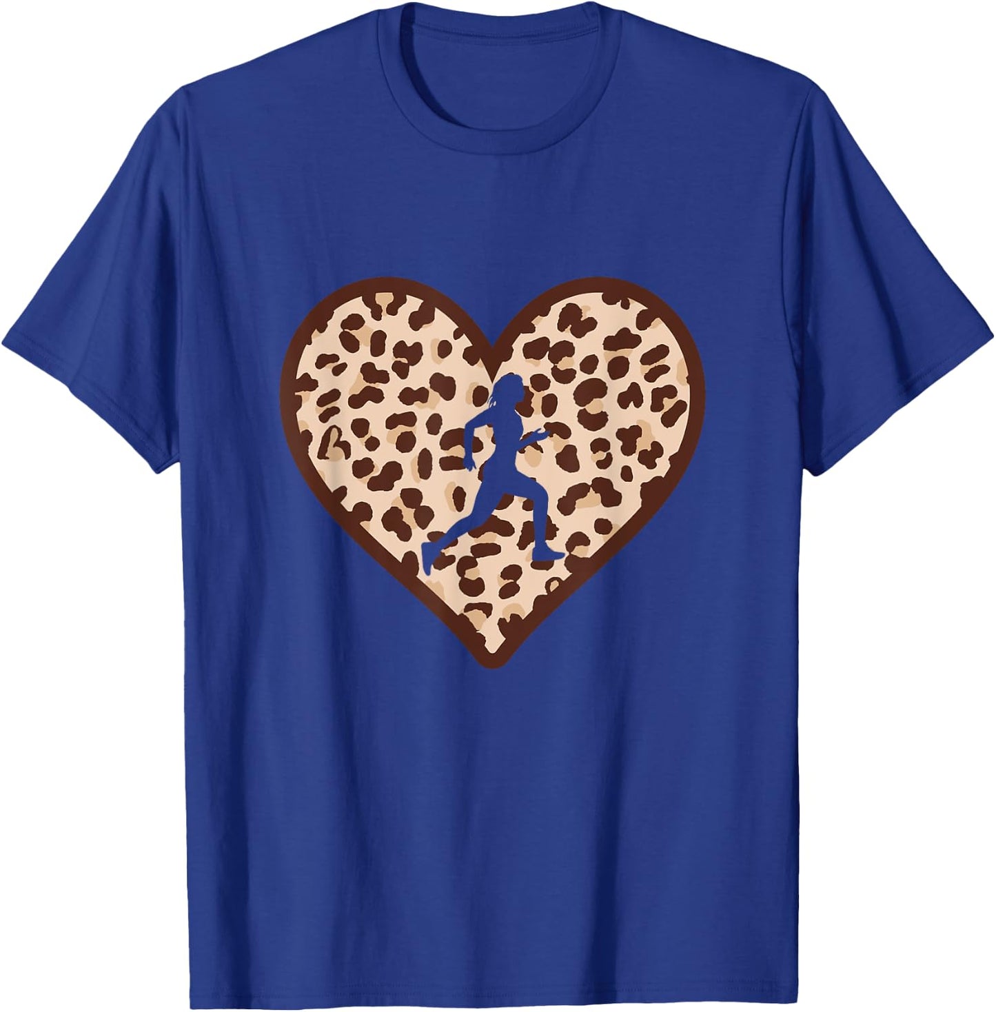Cross Country Running Heart Leopard Print XC Runner Marathon T-Shirt - T-Shirt | Royal