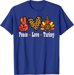 Thanksgiving Peace Love Turkey Fall Autumn Women Kids Men T-Shirt - T-Shirt | Royal
