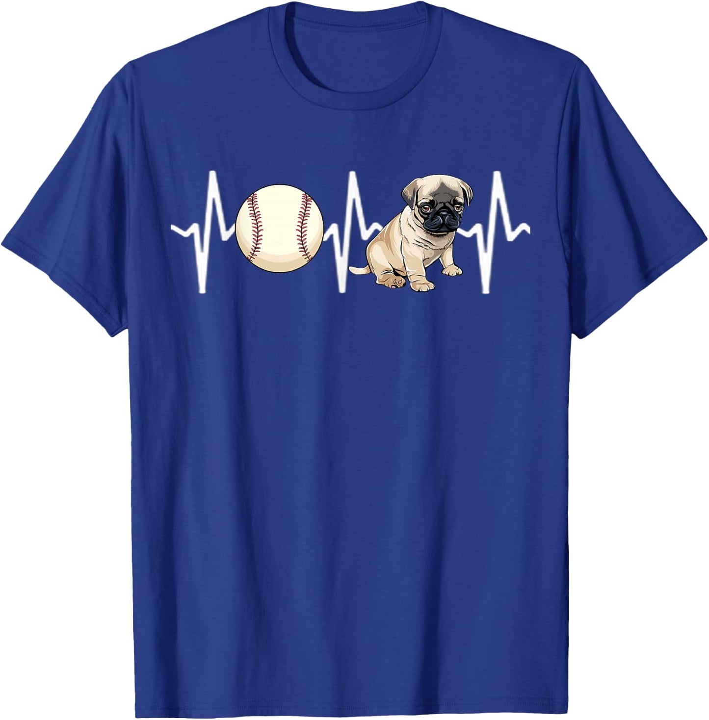 Baseball Pug Heartbeat Dog Lover Women Kids T-Shirt - T-Shirt | Royal