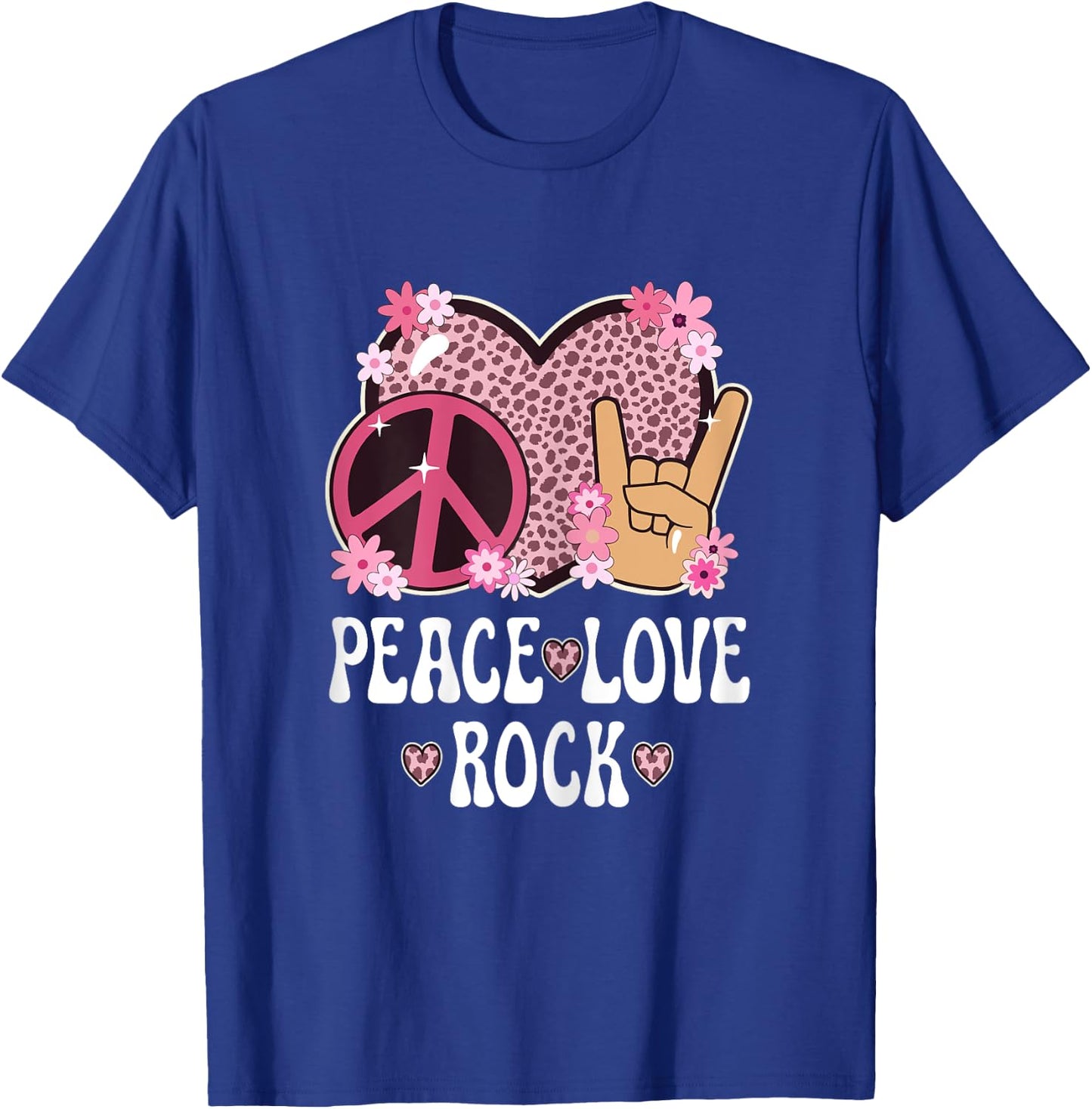 Peace Love Rock And Roll Cheetah Print Women Rock Outfit T-Shirt - T-Shirt | Royal