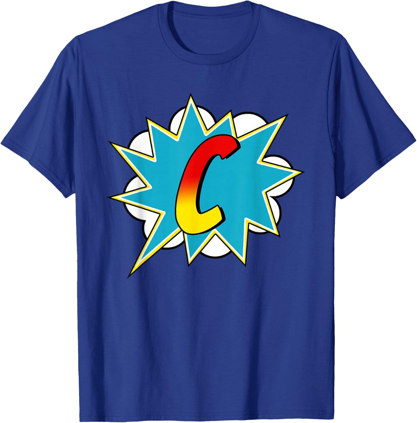 Letter C Superhero Name Comic Letter Retro Costume , Black, S T-Shirt - T-Shirt | Royal