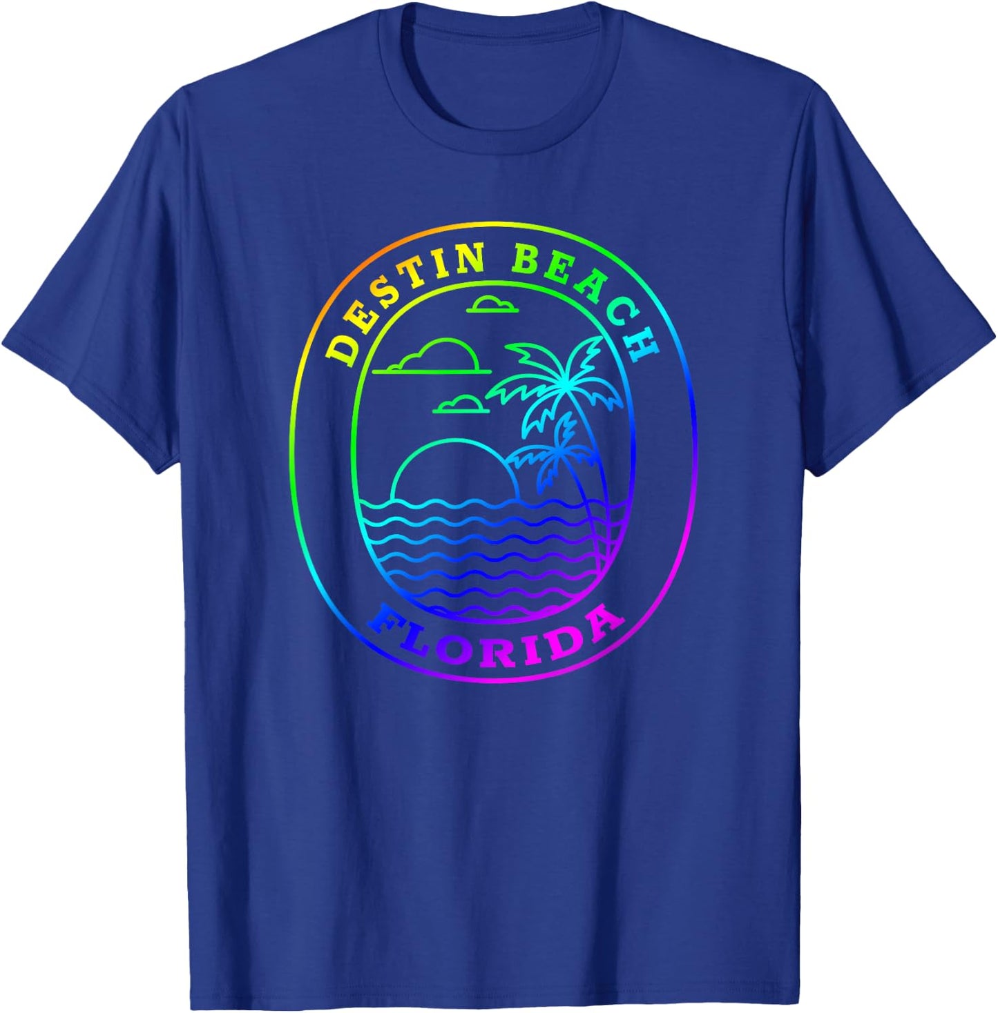 Destin Beach Florida USA Rainbow Palm Tree Beach Vacation T-Shirt - T-Shirt | Royal