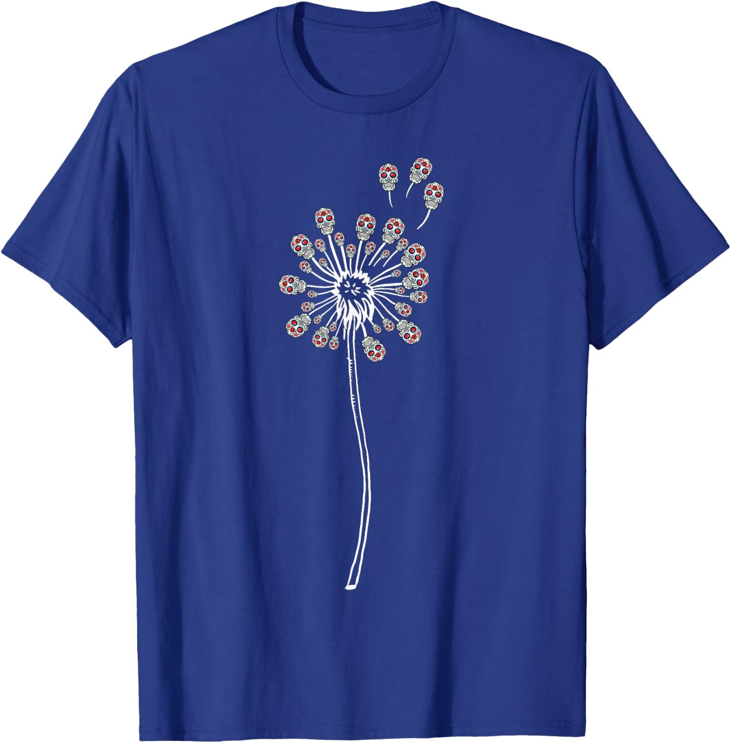 Funny Sugar Skull Women Cool Dandelion Flower T-Shirt - T-Shirt | Royal