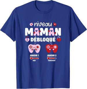 Pregnant Mom Level Mom Unlocked Geek Running 2025 , Black, Female X-Small T-Shirt - T-Shirt | Royal