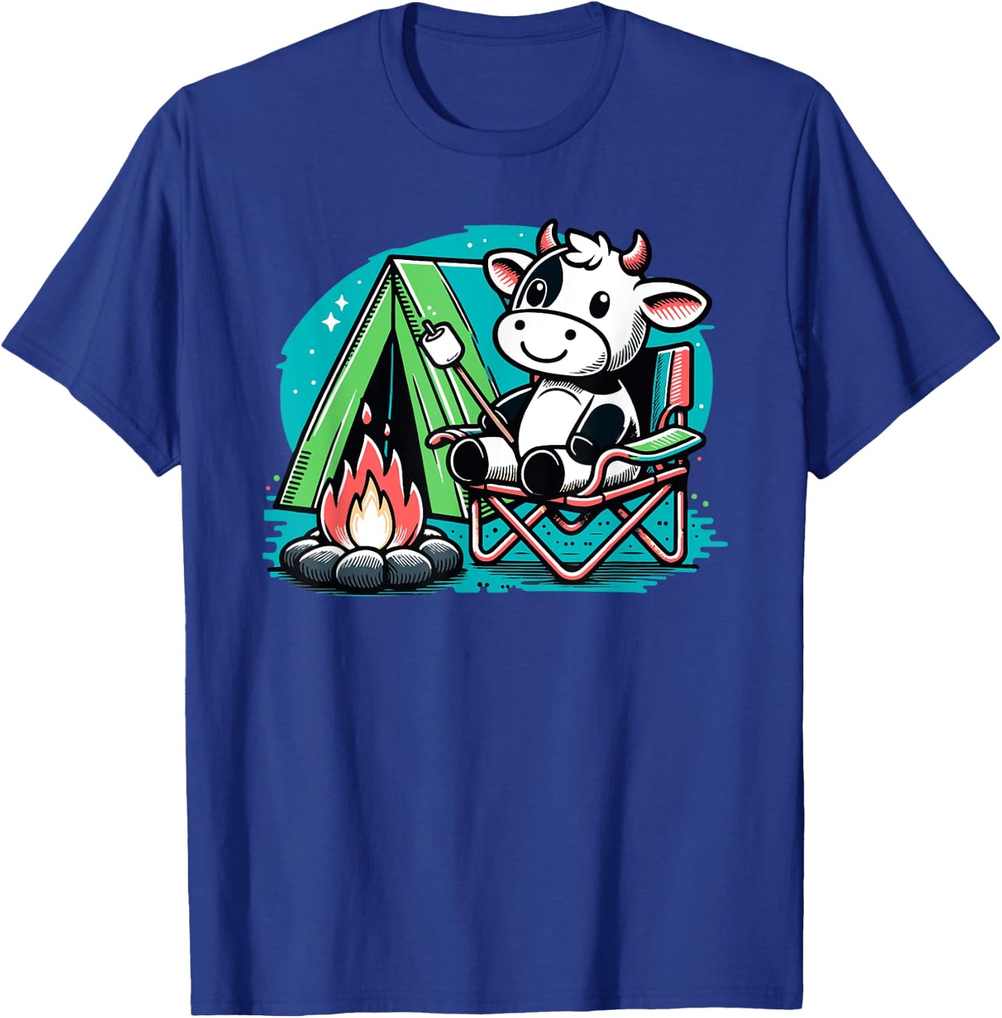 Cute Cow at the Campfire Funny S'more Camping T-Shirt - T-Shirt | Royal