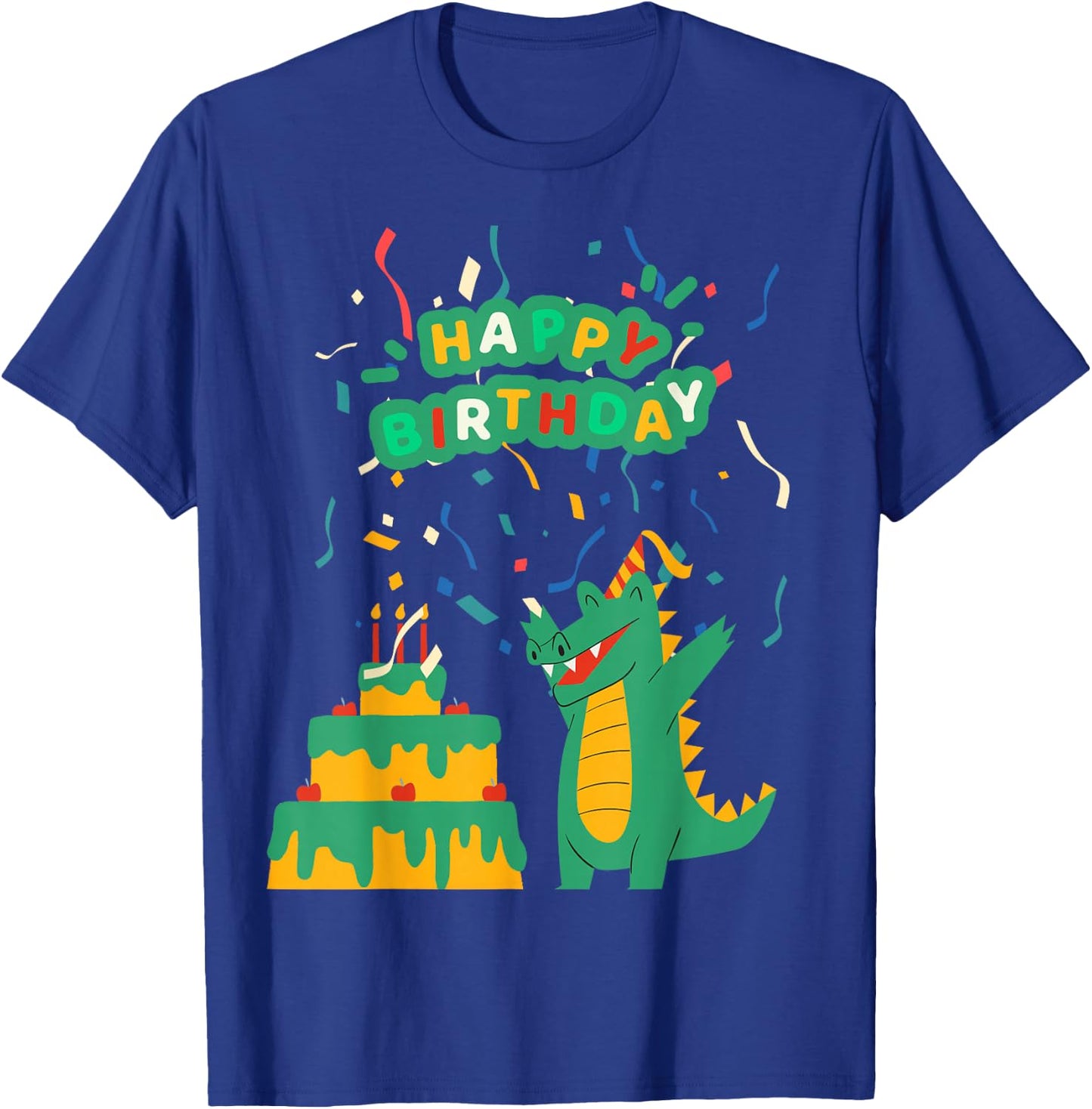 Happy Birthday Crocodile Alligator Cake Confetti Snap Party T-Shirt - T-Shirt | Royal