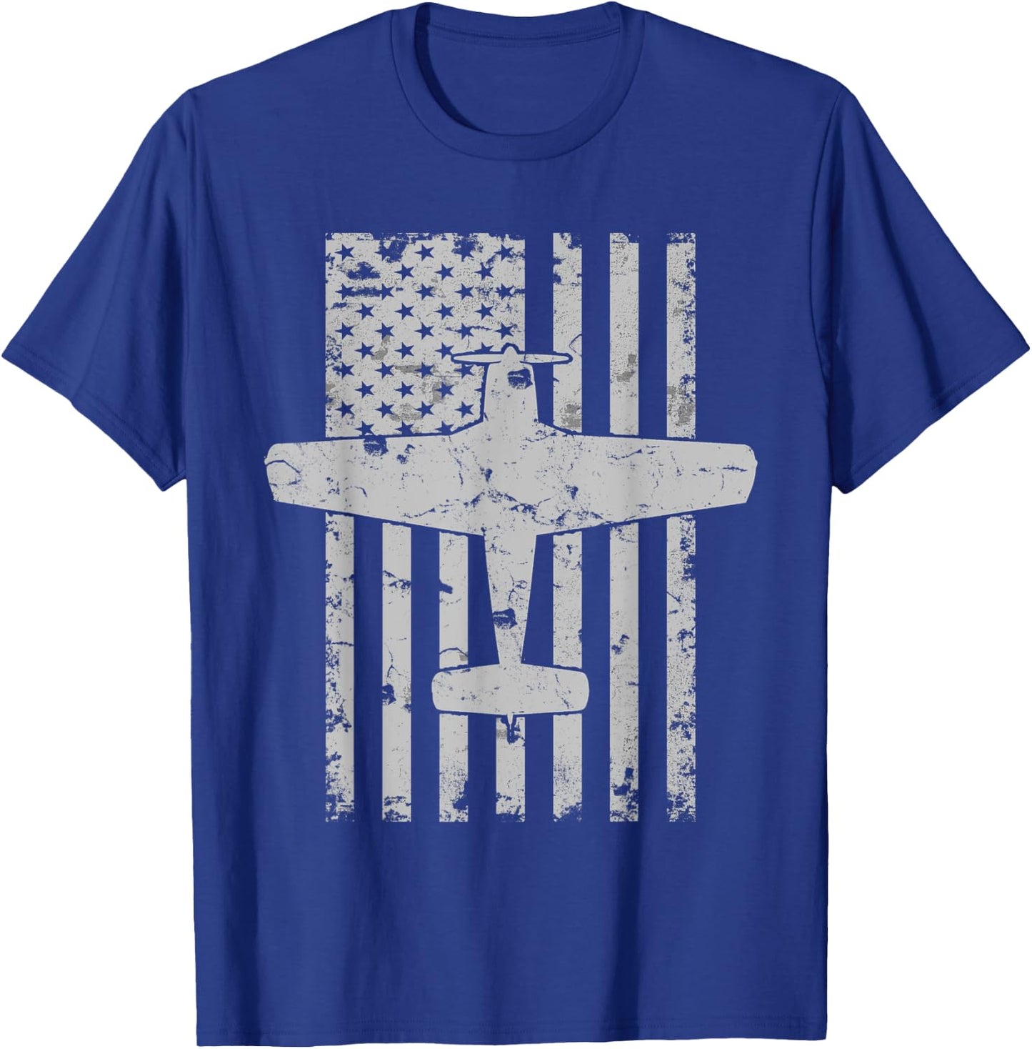 Bonanza Airplane Patriotic Distressed Flag Pilot Women Kids Men T-Shirt - T-Shirt | Royal