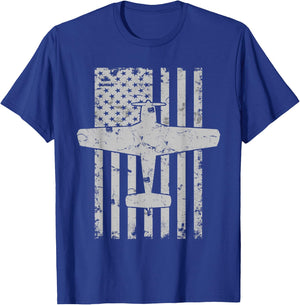 Bonanza Airplane Patriotic Distressed Flag Pilot Women Kids Men T-Shirt - T-Shirt | Royal