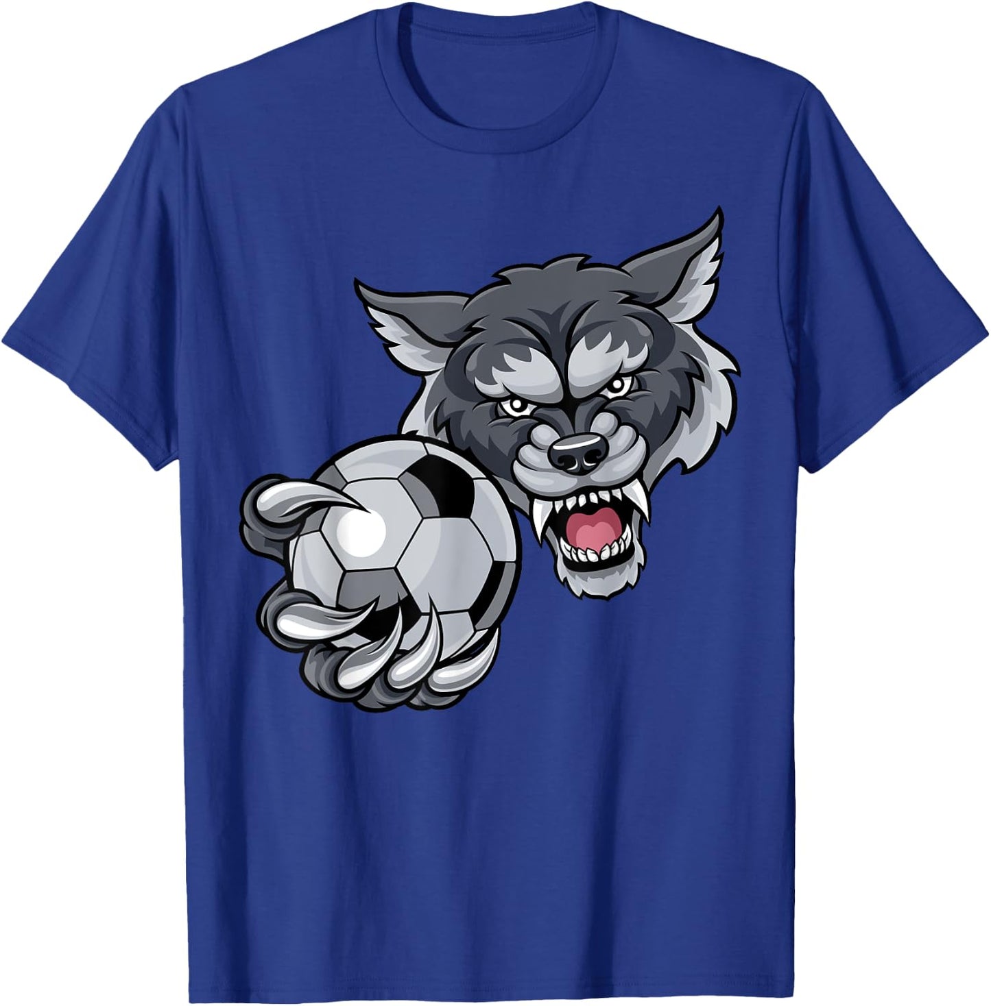 Wolf Sports Team Mascot Holding Soccer Football Ball T-Shirt - T-Shirt | Royal