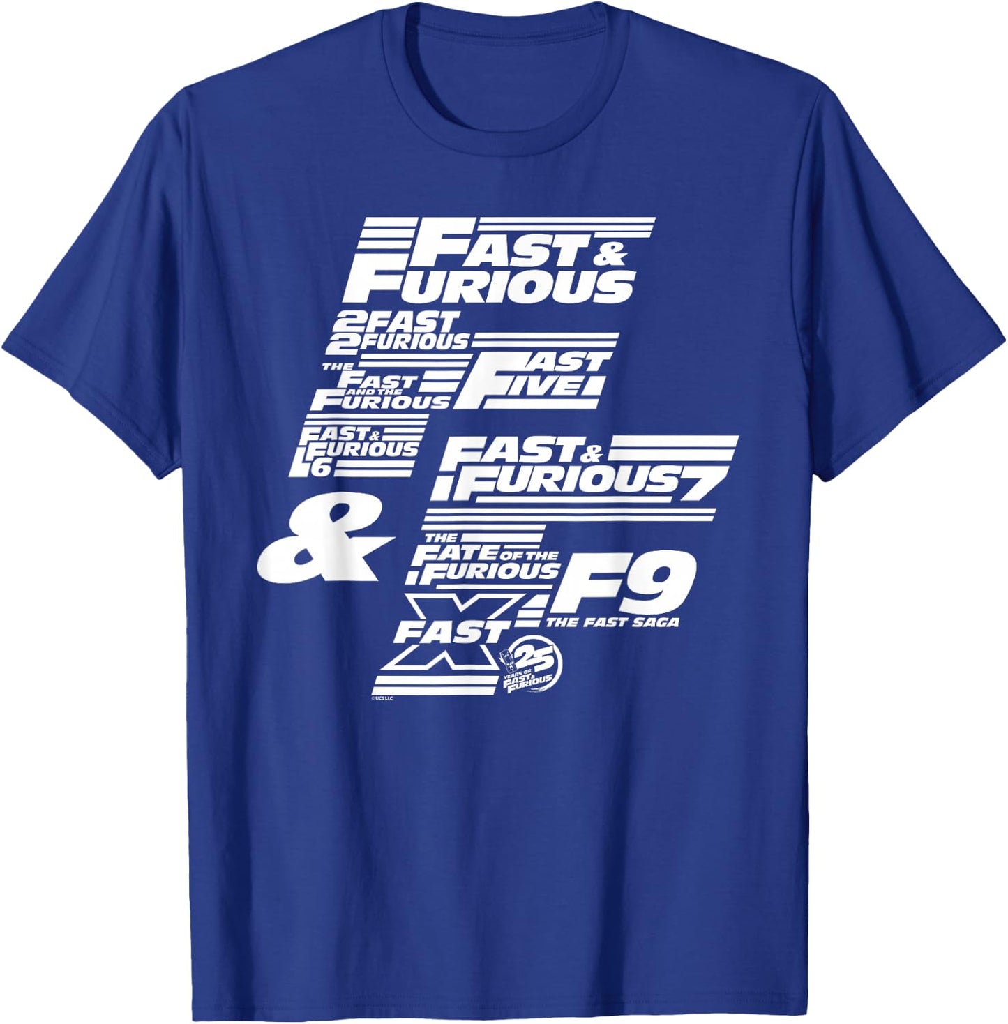 Fast & Furious 25th Anniversary Franchise Logo Stack T-Shirt - T-Shirt | Royal