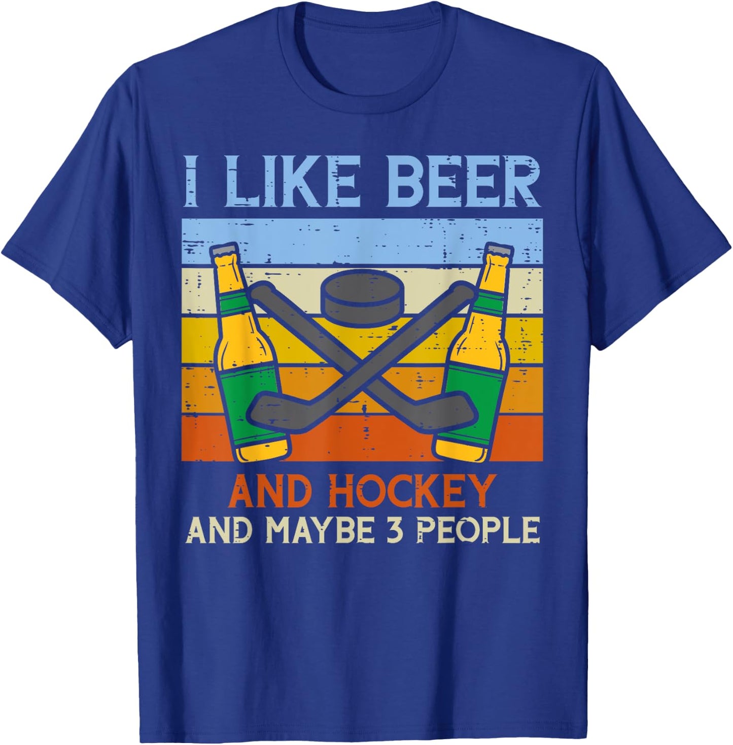 Like Beer Ice Hockey 3 People Funny Drinking Player Goalie T-Shirt - T-Shirt | Royal