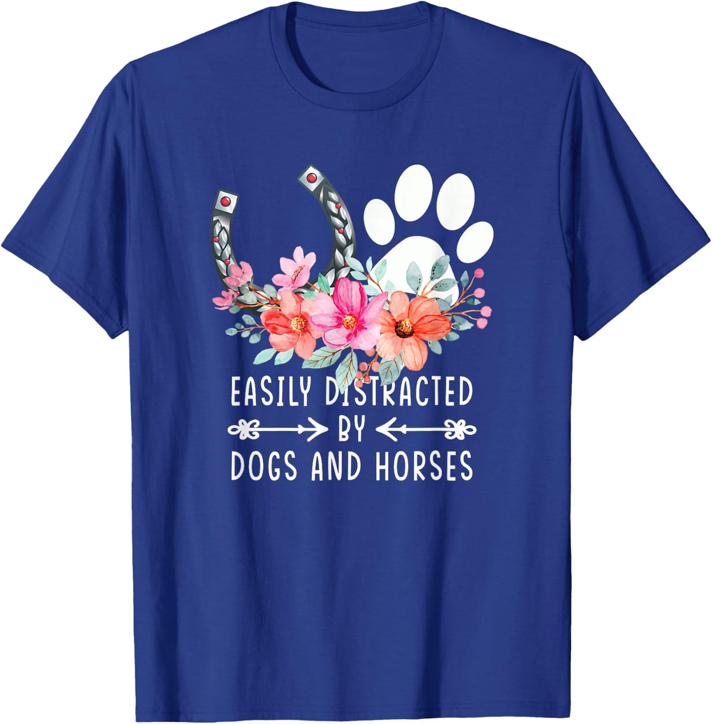 Easily Distracted By Dogs And Horses Xmas Gift T-Shirt - T-Shirt | Royal
