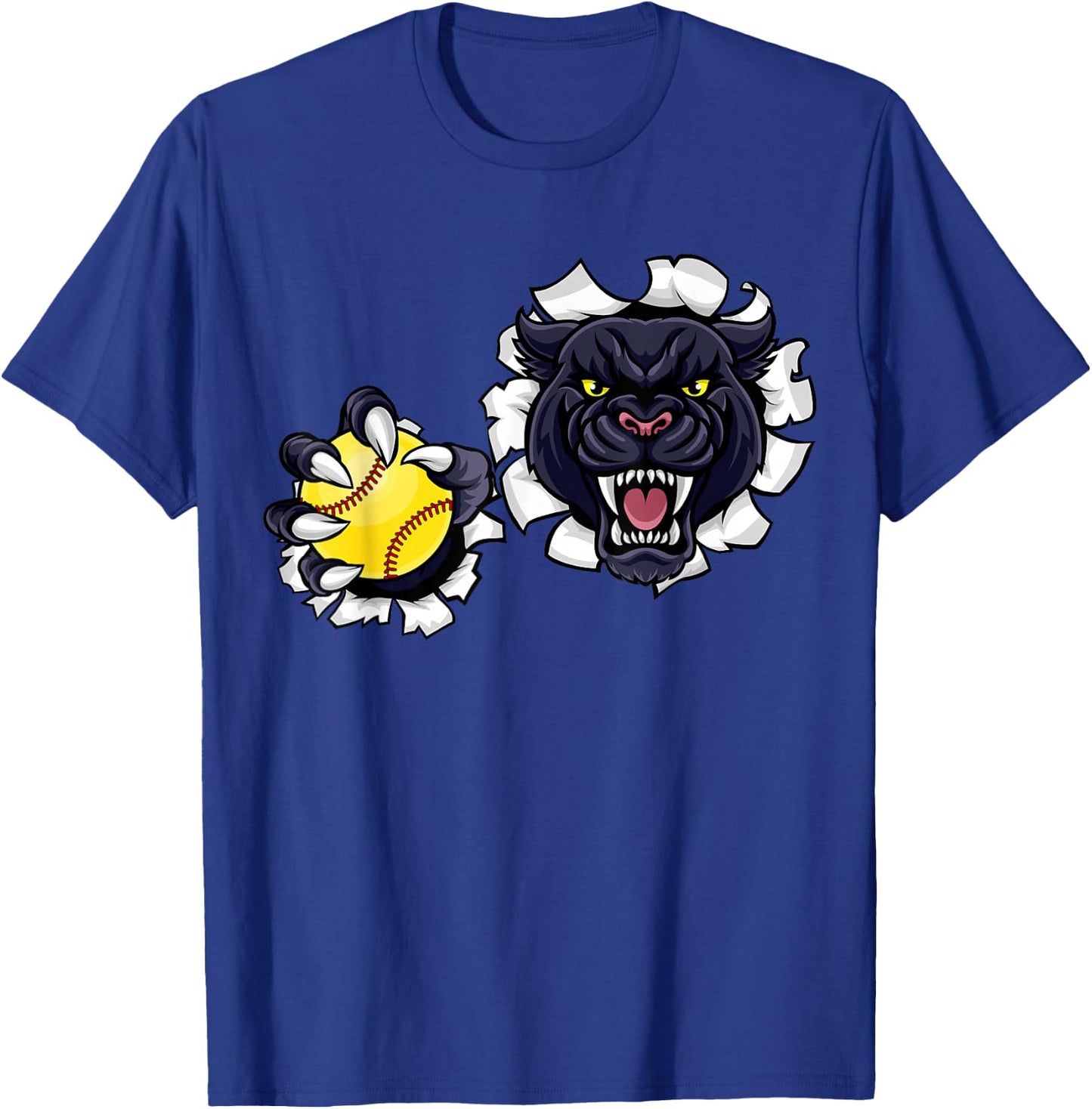 Panther Softball Ball Animal Cartoon Character T-Shirt - T-Shirt | Royal
