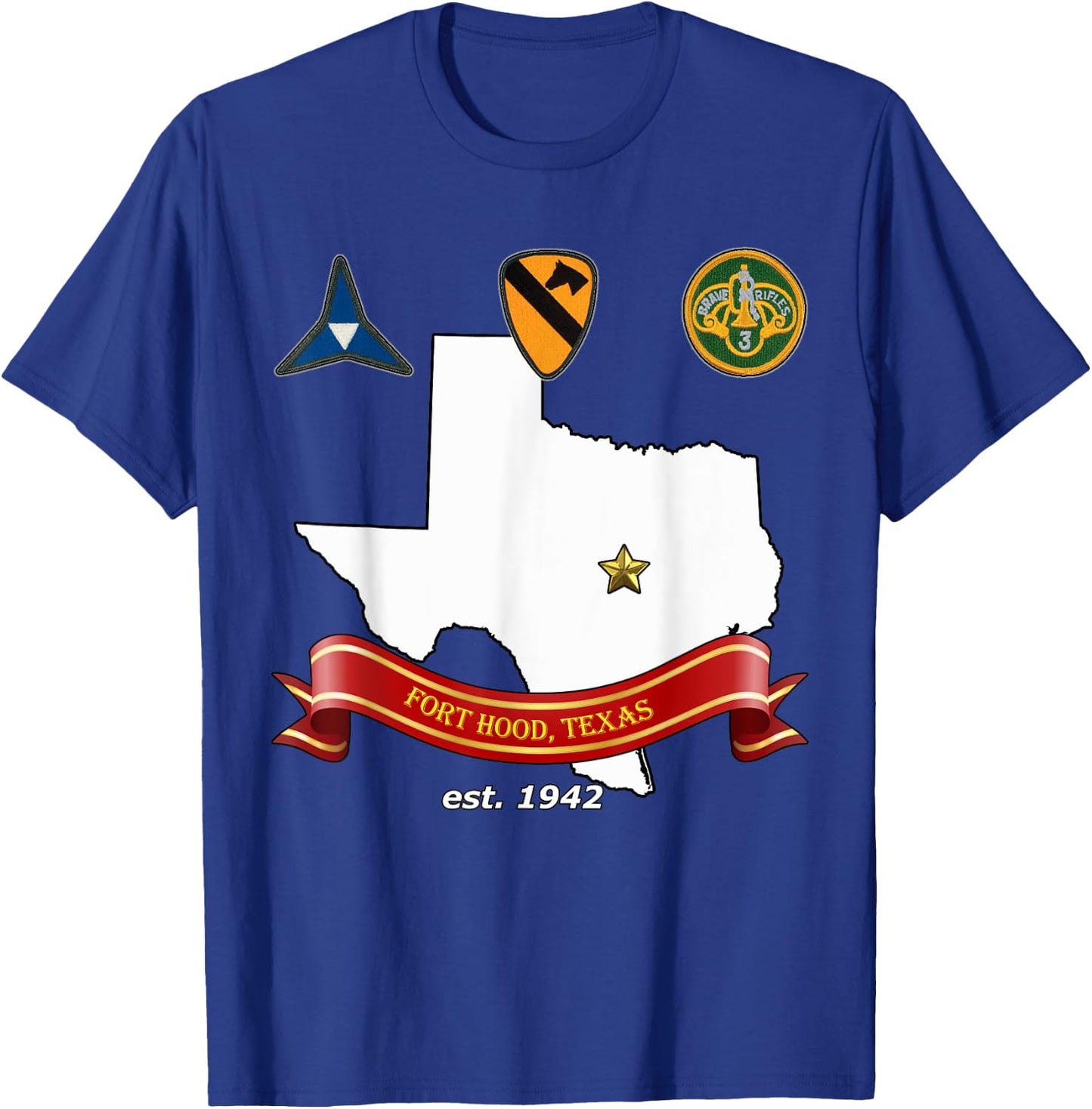 Fort Hood Military Base - Army Post at Killeen, TX design T-Shirt - T-Shirt | Royal