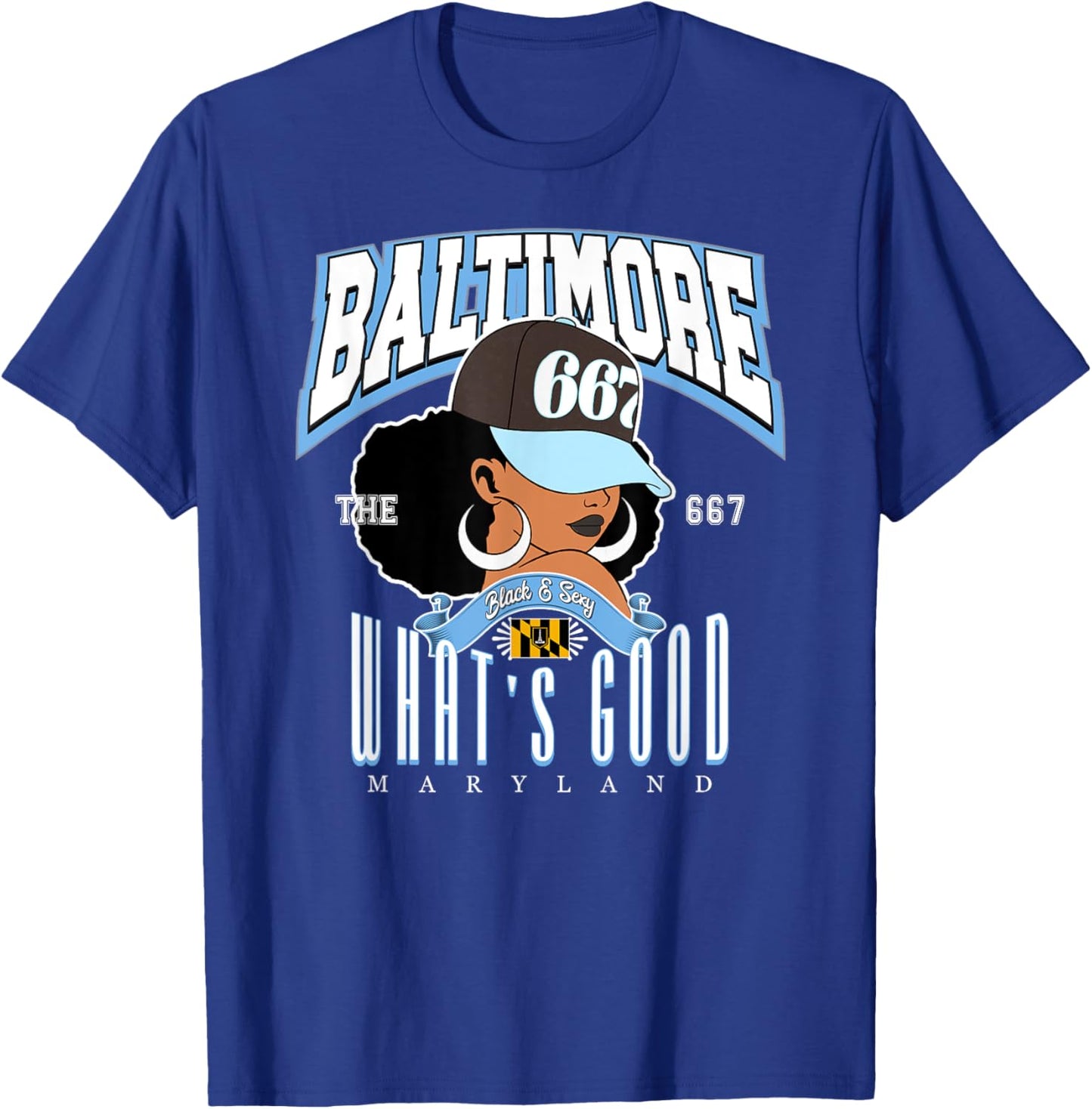 667 Baltimore, the reigning Afro Puff Queen of Maryland , Purple, S T-Shirt - T-Shirt | Royal