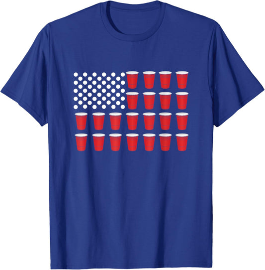 Beer Pong American Flag Red Cup Drinking Party Games T Shirt Men T-Shirt - T-Shirt | Royal