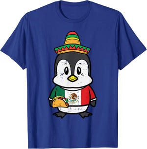 Penguin Mexico Flag Cinco De Mayo Mexican Independence Day T-Shirt - T-Shirt | Royal