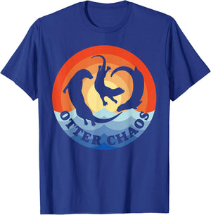 Otter Chaos Funny Men Women Sea Animal Lovers Retro Sunset T-Shirt - T-Shirt | Royal