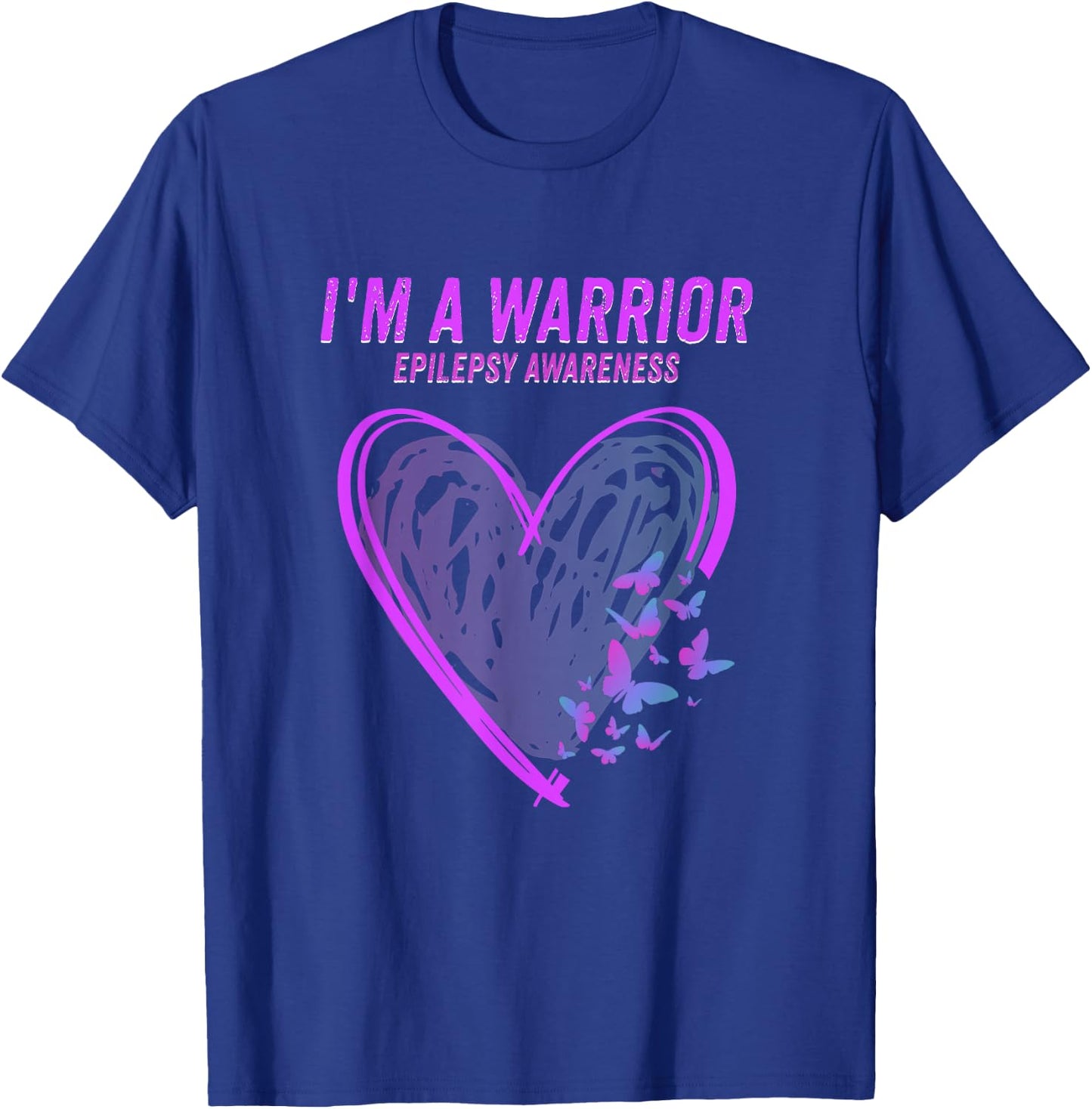 Epilepsy Awareness I'm A Warrior Heart Butterfly T-Shirt - T-Shirt | Royal
