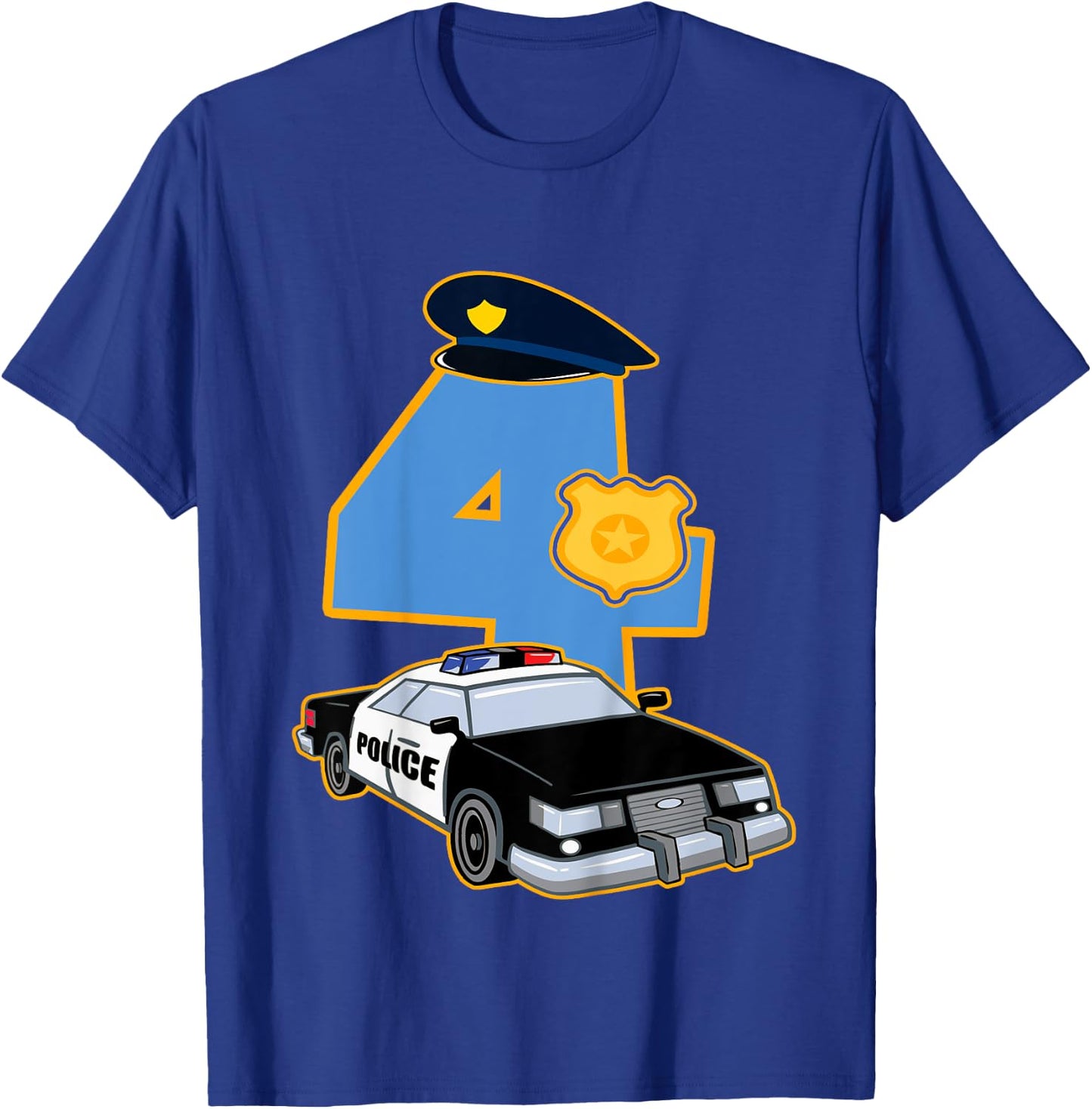 Kids 4th Birthday Police 4 Years Old Officer Car Costume T-Shirt - T-Shirt | Royal