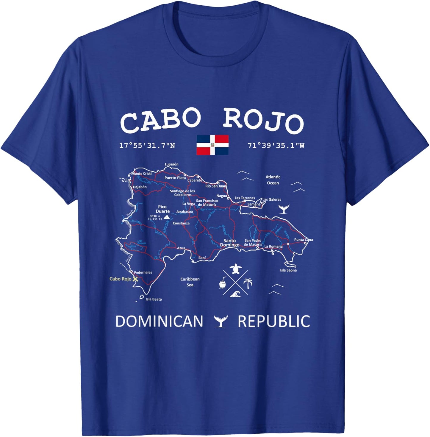 CABO ROJO Dominican Republic Flag Map GPS Coordinates T-Shirt - T-Shirt | Royal
