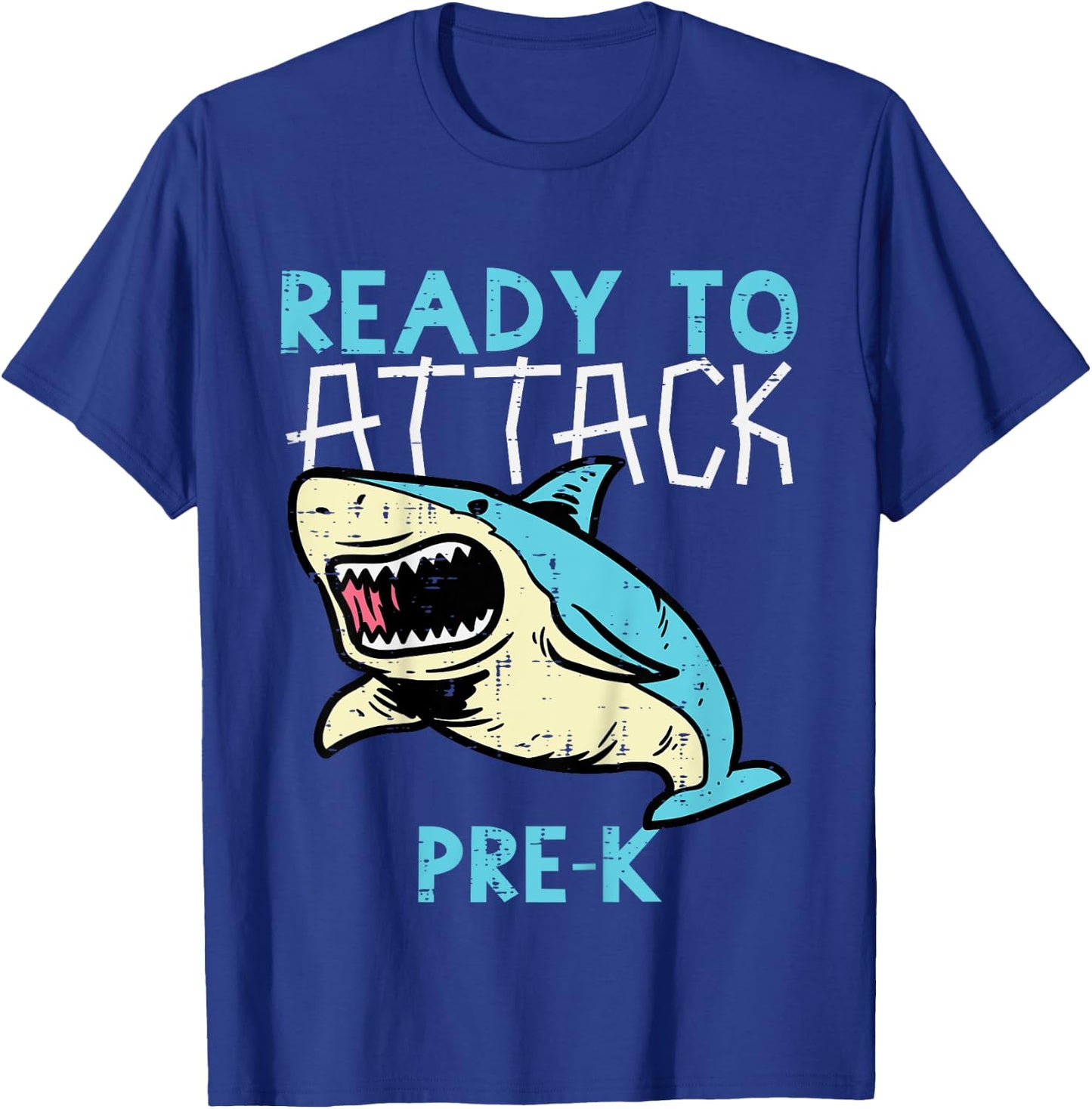 Kids Shark Ready To Attack Pre-K Funny Prek First Day School Boys T-Shirt - T-Shirt | Royal