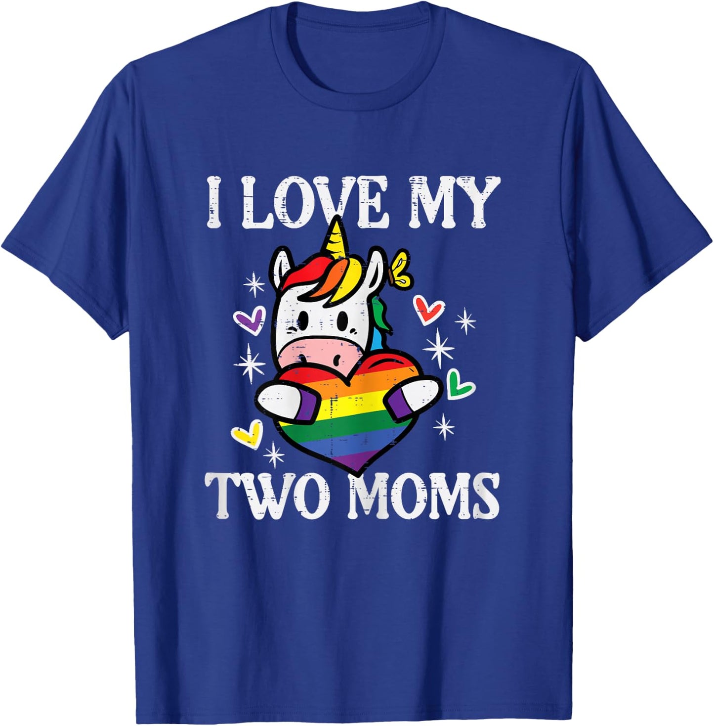 Gay Ally Unicorn Love My 2 Moms Rainbow Pride Flag LGBT Kids T-Shirt - T-Shirt | Royal