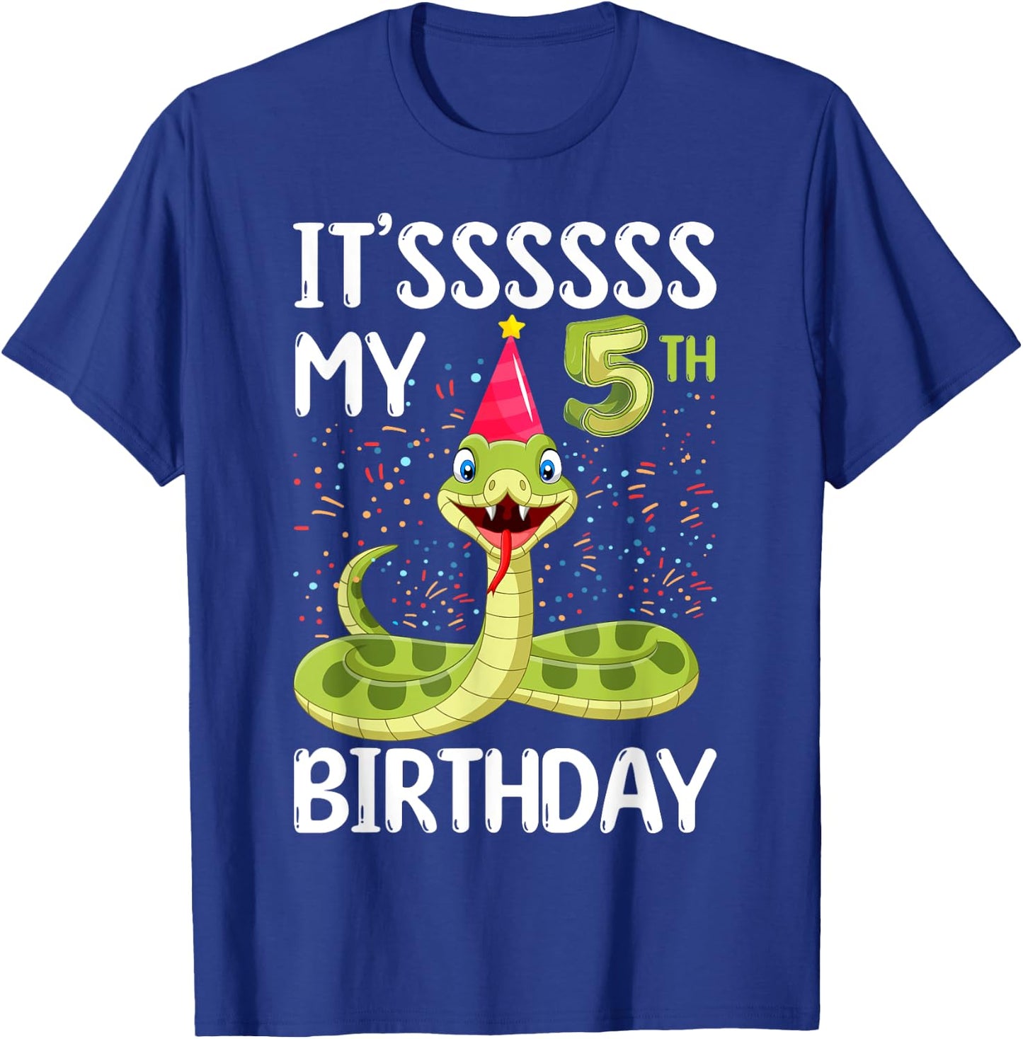 5th Birthday snake Party 5 Year Old snake lover B-day T-Shirt - T-Shirt | Royal